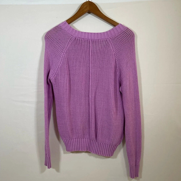 LOFT light purple open knit v-neck sweater Medium - Picture 2 of 5